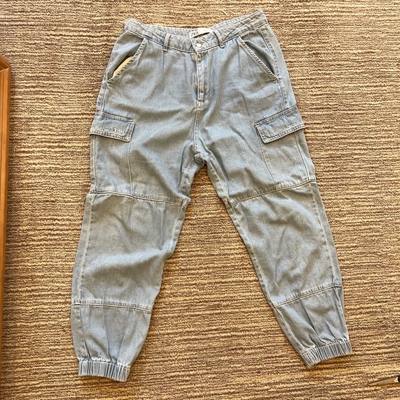 Zara High Rise Denim Cargo Joggers - Picture 2 of 4